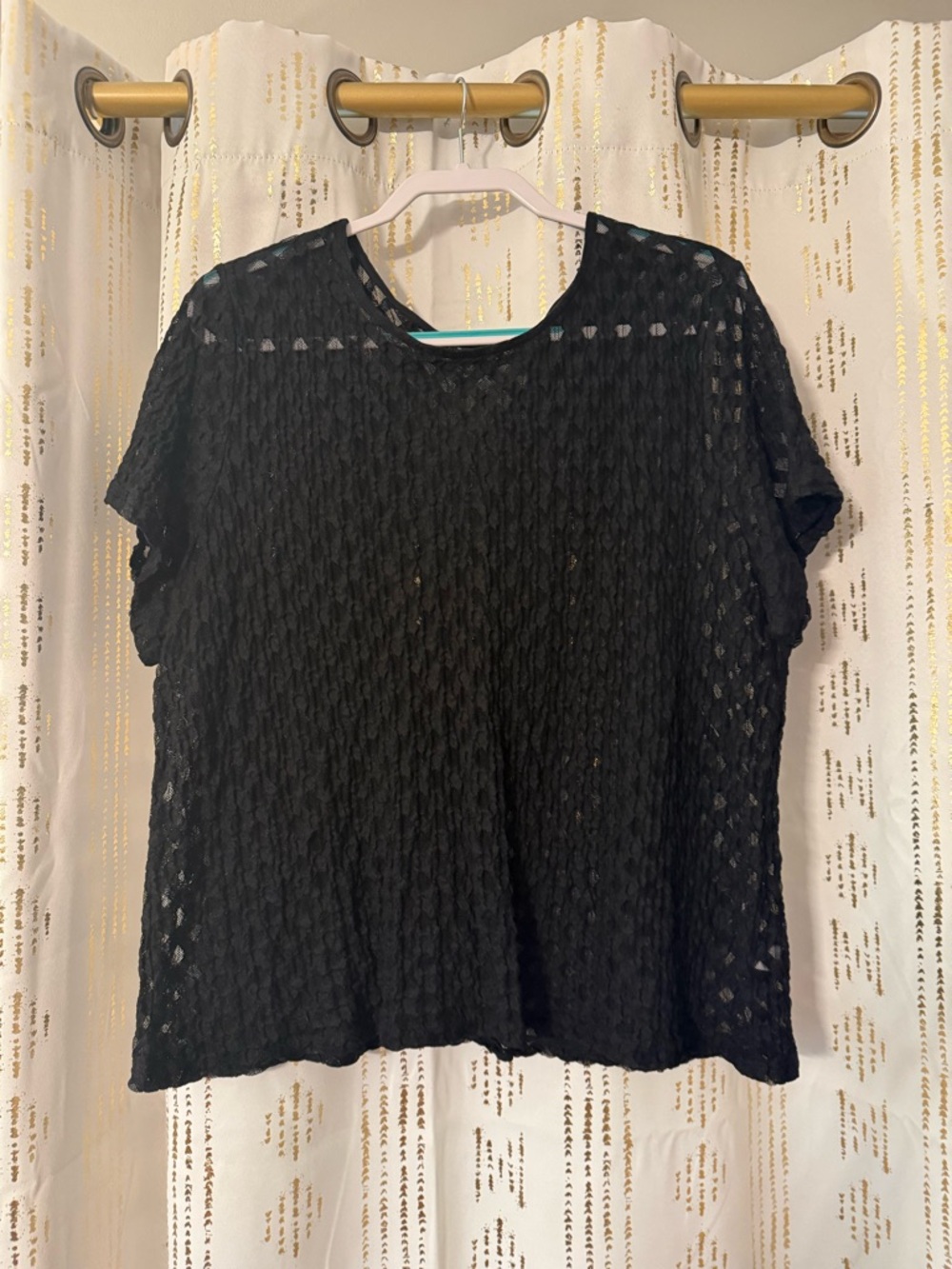 Black Crisscross Lace Short-Sleeve Women's Top